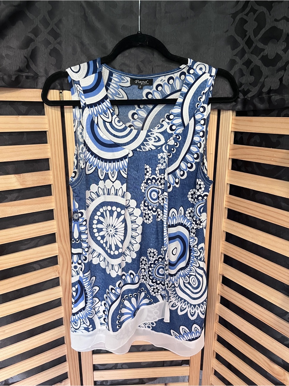 Papa Blue & White Sleeveless Printed Tunic